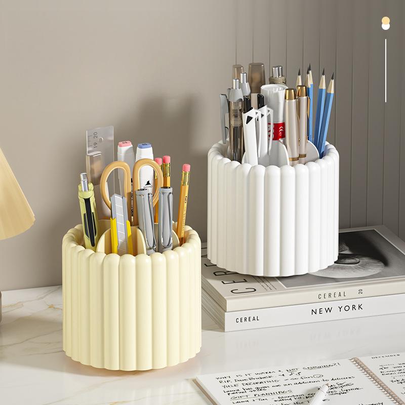 360 Rotating Pen & Cosmetic Organizer - Cylindrical PP Desk Storage Holder