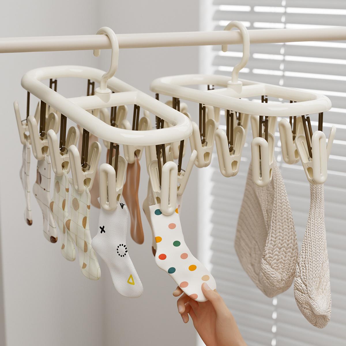 Multi-Clip PP Clothes Drying Hanger - Portable Windproof Hanger for Balcony & Dorm
