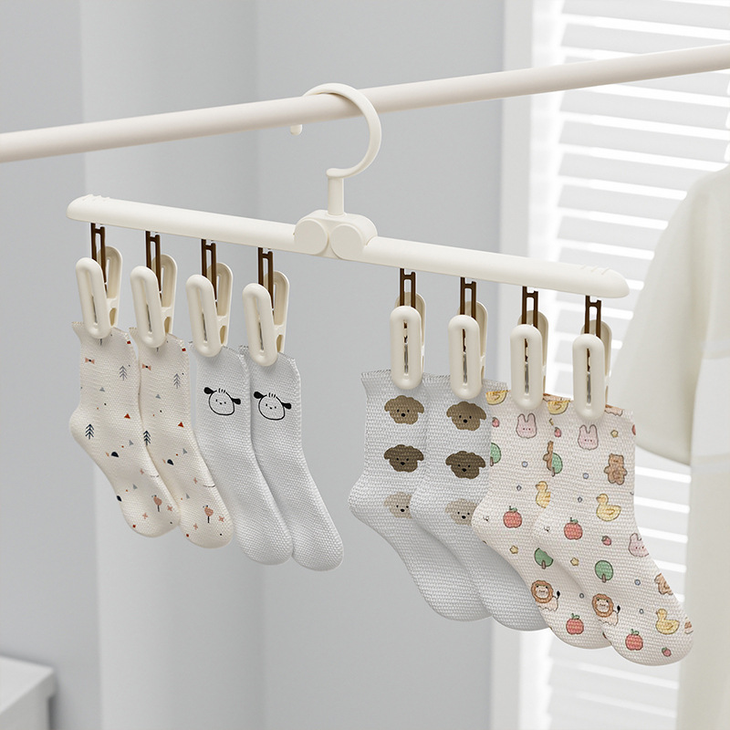 Multi-Clip PP Clothes Drying Hanger - Portable Windproof Hanger for Balcony & Dorm