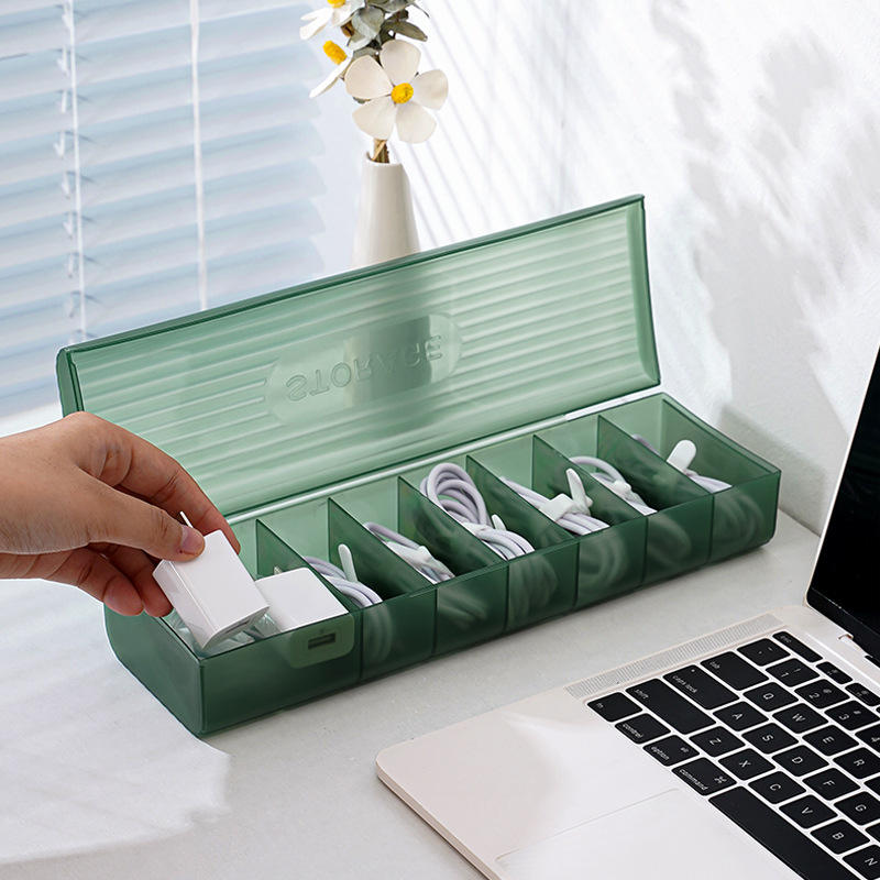 PP Cable Storage Box with Dividers - Charging Cable Organizer for Desk & Drawer