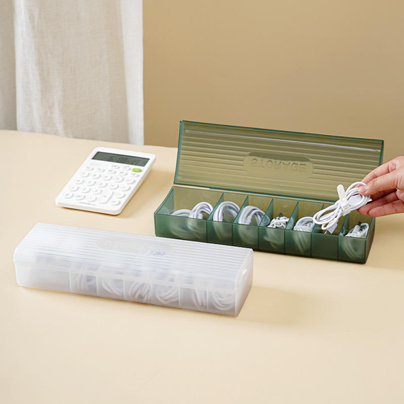 PP Cable Storage Box with Dividers - Charging Cable Organizer for Desk & Drawer