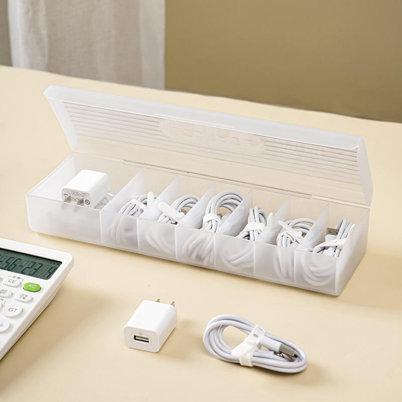 PP Cable Storage Box with Dividers - Charging Cable Organizer for Desk & Drawer