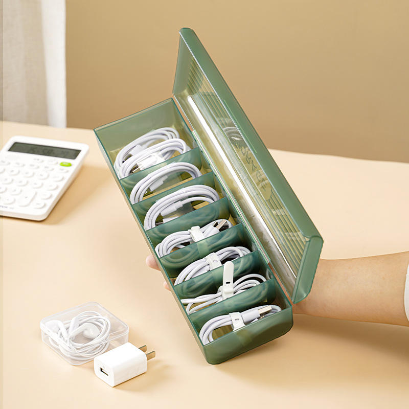 PP Cable Storage Box with Dividers - Charging Cable Organizer for Desk & Drawer