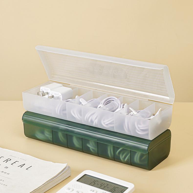 PP Cable Storage Box with Dividers - Charging Cable Organizer for Desk & Drawer
