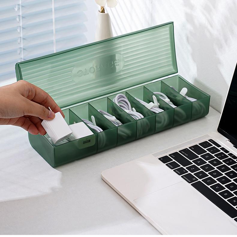 PP Cable Storage Box with Dividers - Charging Cable Organizer for Desk & Drawer