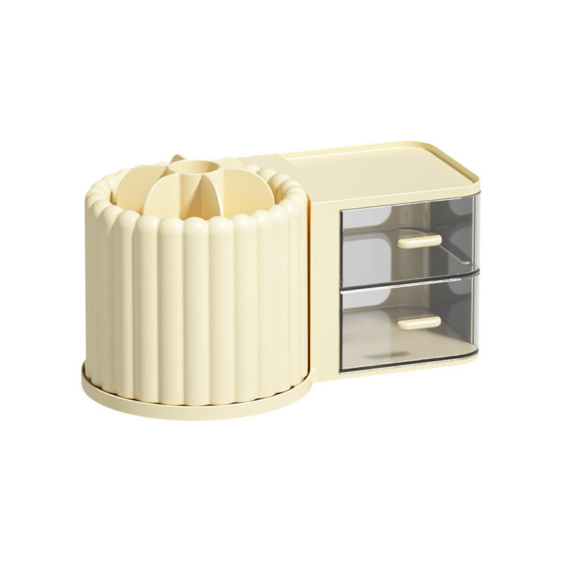 Luxury Rotating Cosmetic Organizer - Round Plastic Desk & Vanity Storage Holder
