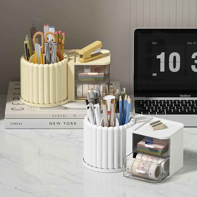 Luxury Rotating Cosmetic Organizer - Round Plastic Desk & Vanity Storage Holder