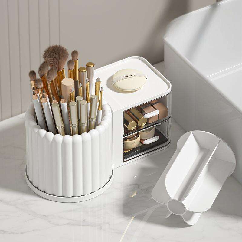 Luxury Rotating Cosmetic Organizer - Round Plastic Desk & Vanity Storage Holder