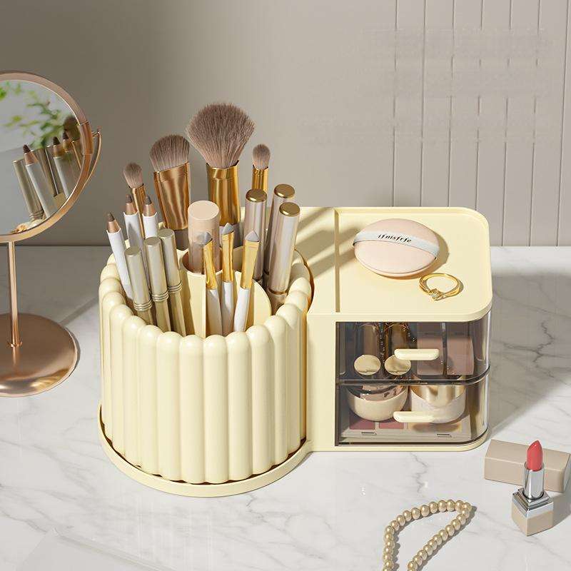 Luxury Rotating Cosmetic Organizer - Round Plastic Desk & Vanity Storage Holder