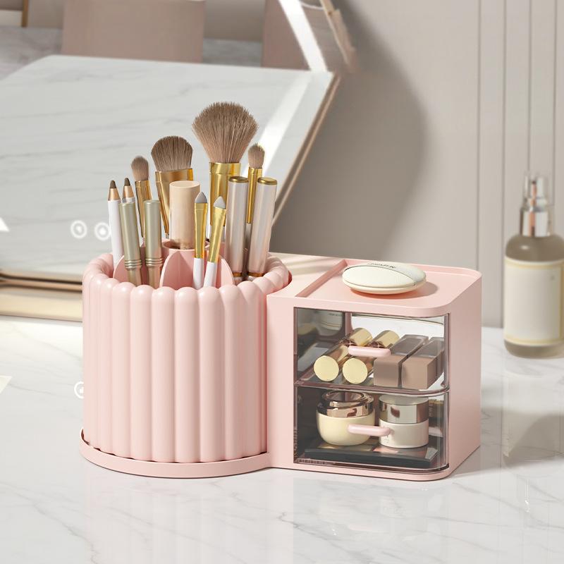 Luxury Rotating Cosmetic Organizer - Round Plastic Desk & Vanity Storage Holder