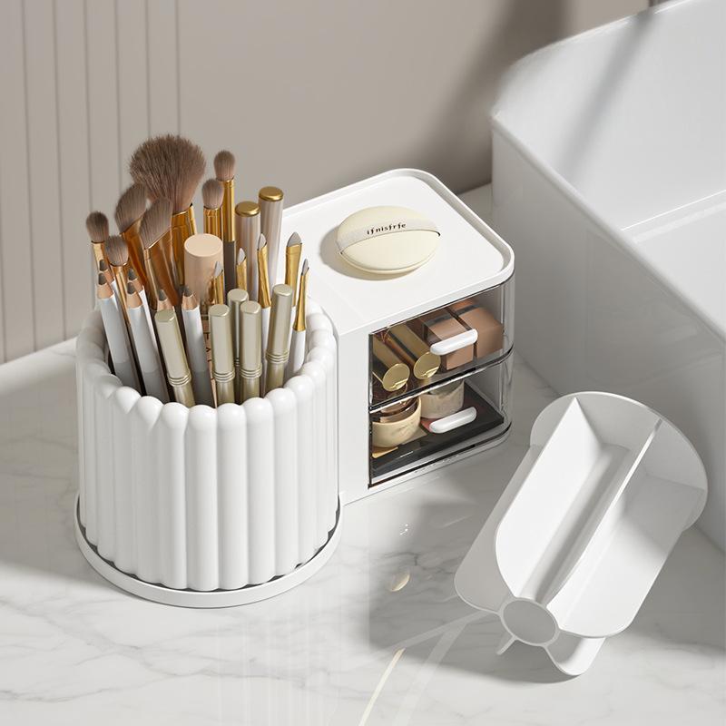 Luxury Rotating Cosmetic Organizer - Round Plastic Desk & Vanity Storage Holder