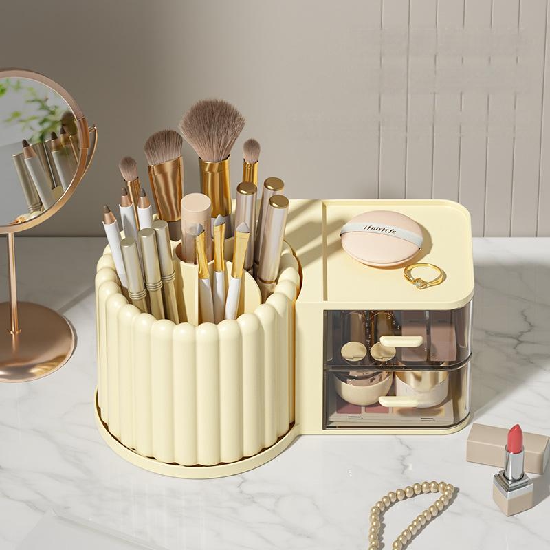 Luxury Rotating Cosmetic Organizer - Round Plastic Desk & Vanity Storage Holder