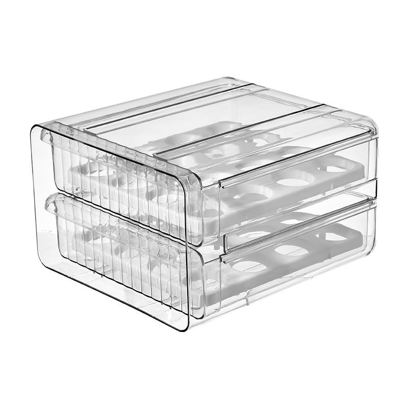 Egg Storage Box - Transparent PET Double-Layer Pull-Out Fridge Drawer Container