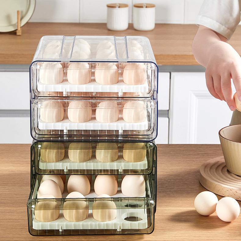 Egg Storage Box - Transparent PET Double-Layer Pull-Out Fridge Drawer Container