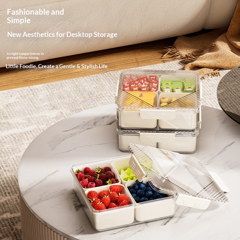 Lidded Rectangular Plastic Tray - Sealed Snack & Fruit Storage Tray for Coffee Table