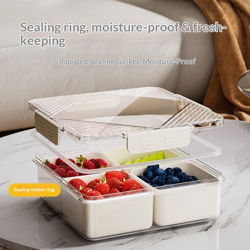 Lidded Rectangular Plastic Tray - Sealed Snack & Fruit Storage Tray for Coffee Table