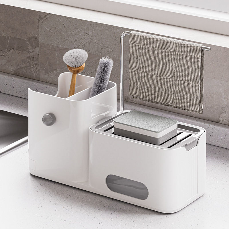 2-in-1 Manual Press Soap Dispenser - PP Kitchen Sink Dish Soap Dispenser, 26x11x13cm