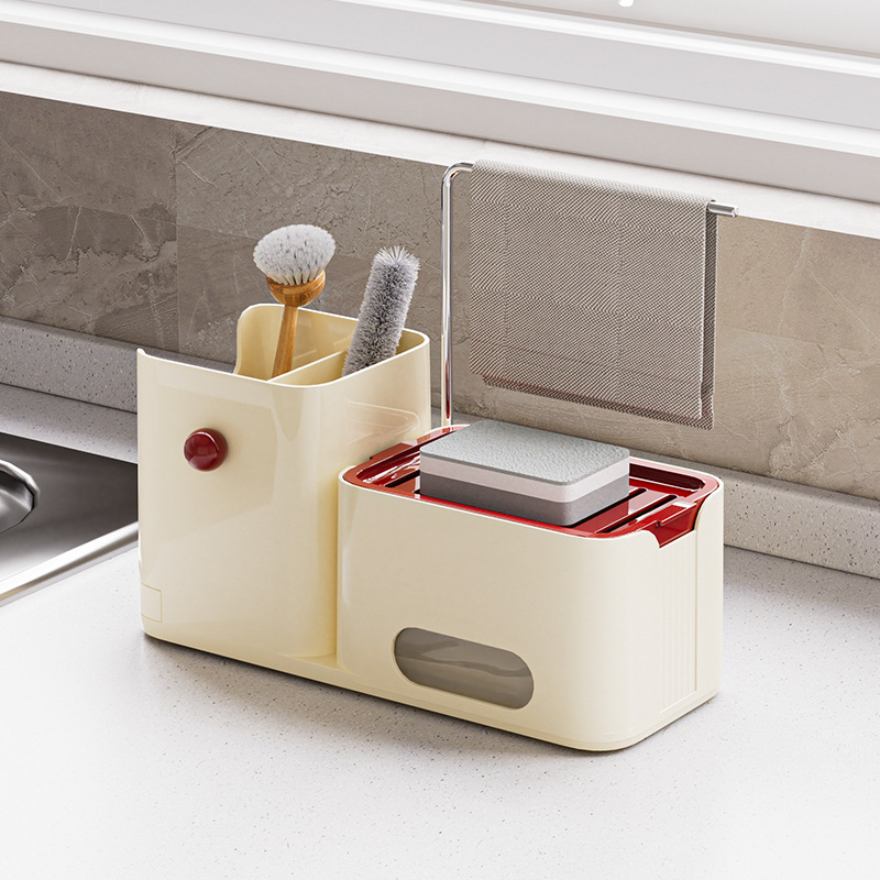 2-in-1 Manual Press Soap Dispenser - PP Kitchen Sink Dish Soap Dispenser, 26x11x13cm