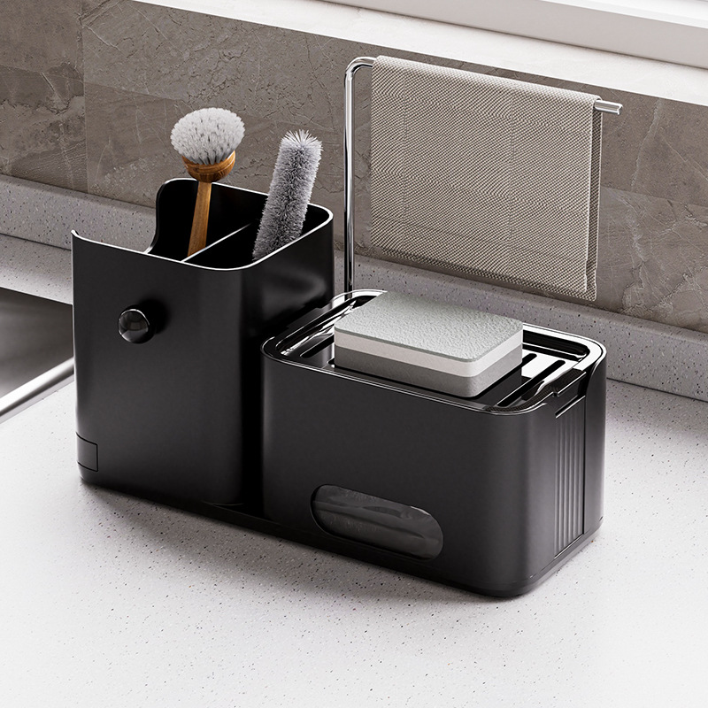 2-in-1 Manual Press Soap Dispenser - PP Kitchen Sink Dish Soap Dispenser, 26x11x13cm