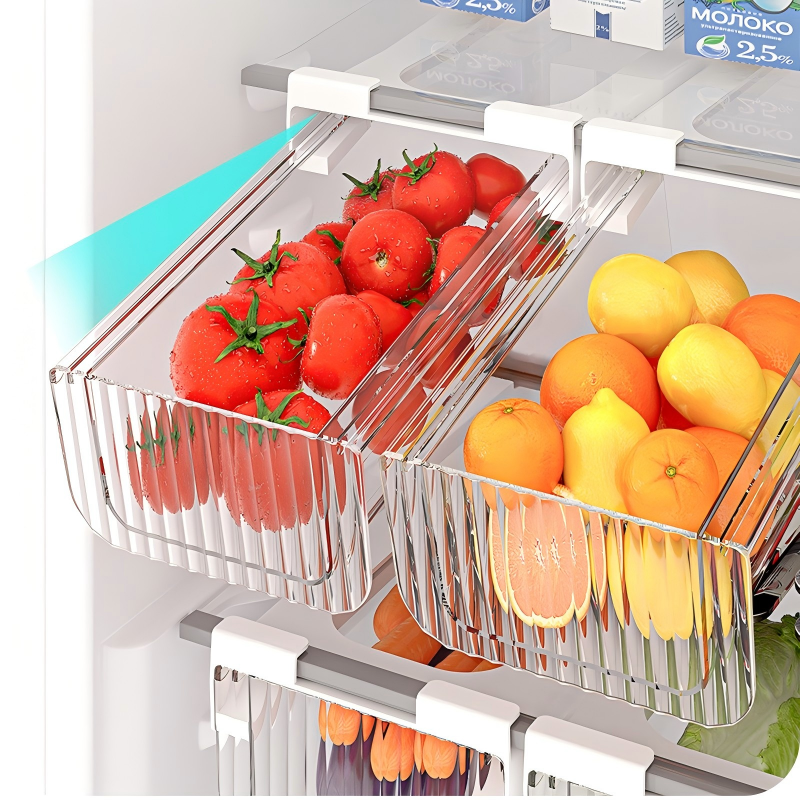 Food-Grade Fridge Hanging Drawer Organizer - Large Pull-Out Fruit & Vegetable Bin