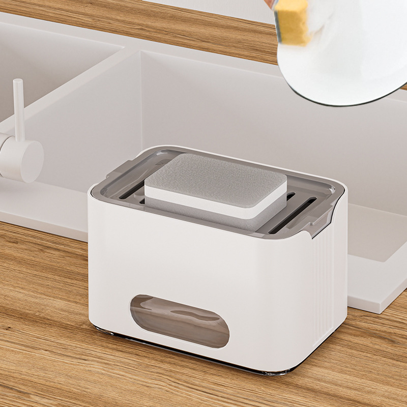 2-in-1 Kitchen Soap Dispenser - Manual Press Dish & Hand Soap Container, 15x11x9cm