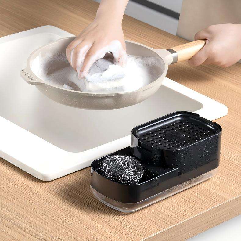 2-in-1 Kitchen Soap Dispenser with Sponge Rack - Press Dish Soap Pump & Sink Organizer