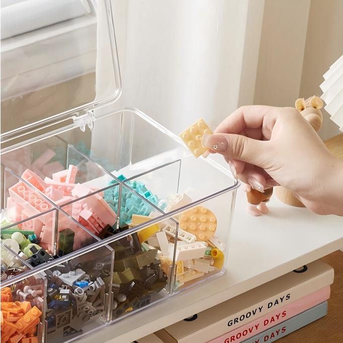 Flip-Top PET Compartment Storage Box - Upright Dust-Proof Vanity & Makeup Organizer