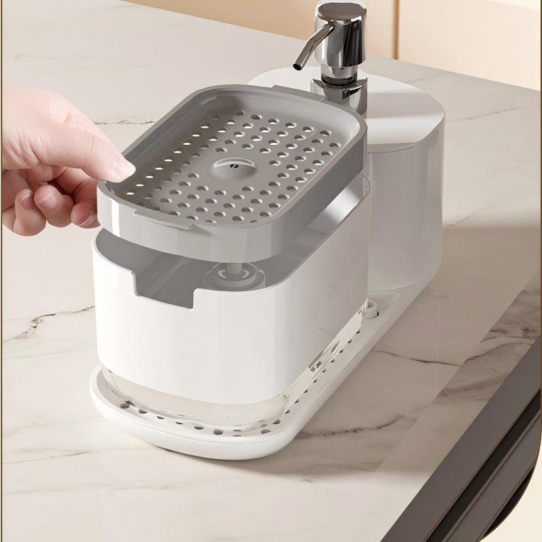2-in-1 Kitchen Sink Organizer with Soap Dispenser - Upright Rack for Sponge & Cloth