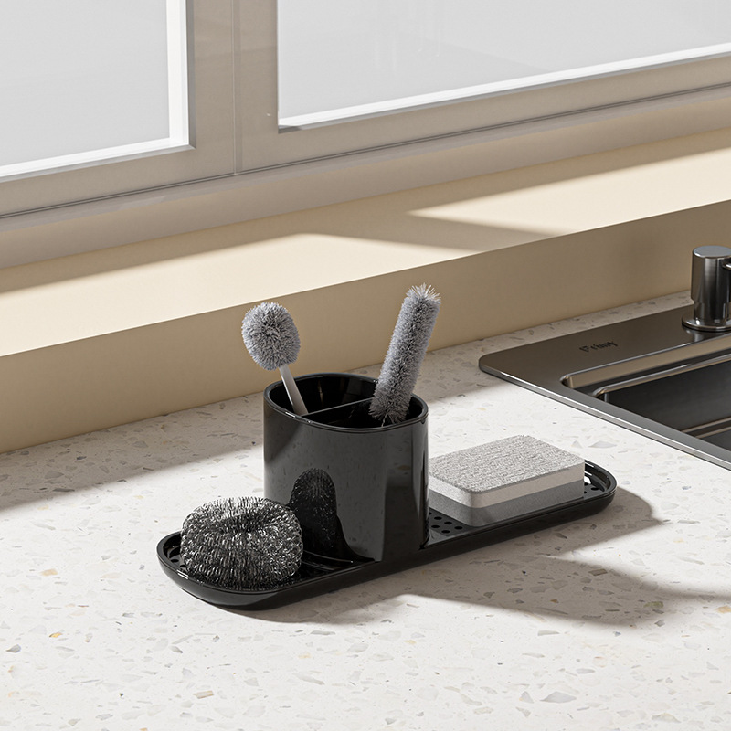 2-in-1 Kitchen Sink Organizer with Soap Dispenser - Upright Rack for Sponge & Cloth
