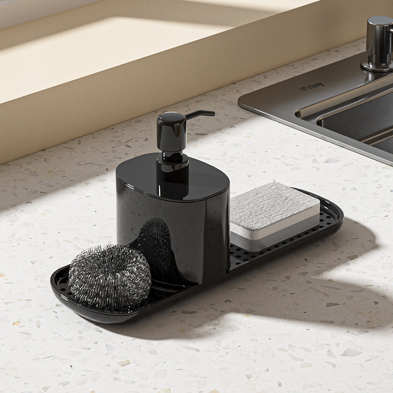 2-in-1 Kitchen Sink Organizer with Soap Dispenser - Upright Rack for Sponge & Cloth