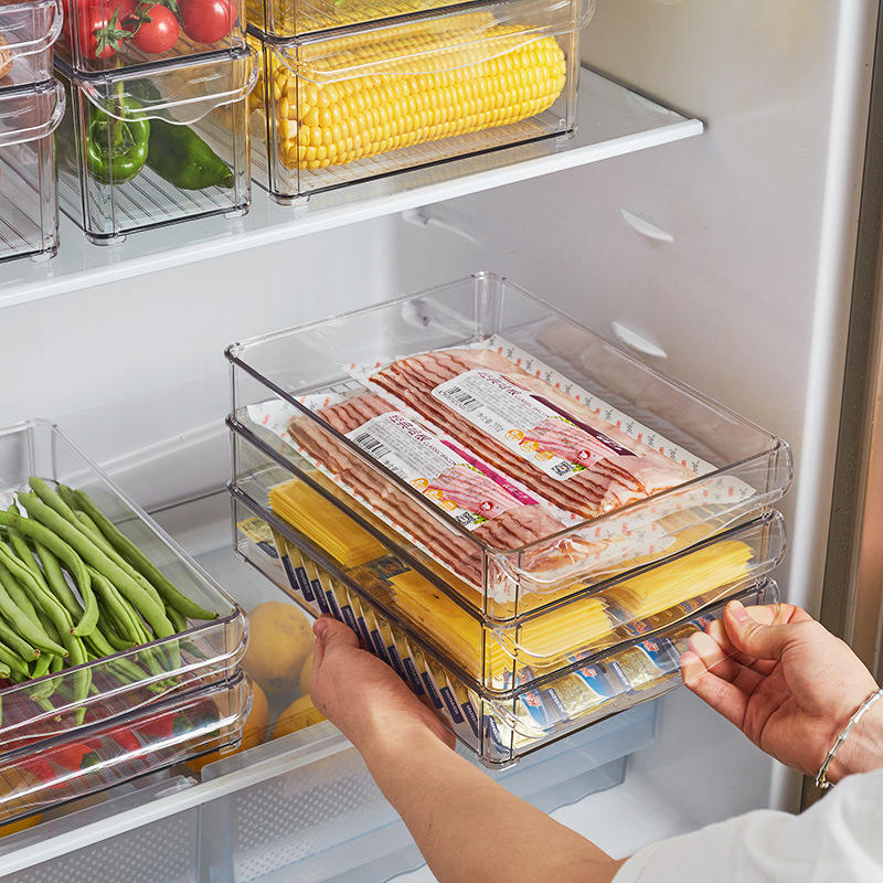 Stackable PET Fridge Storage Box - Multi-Compartment Portable Produce Container