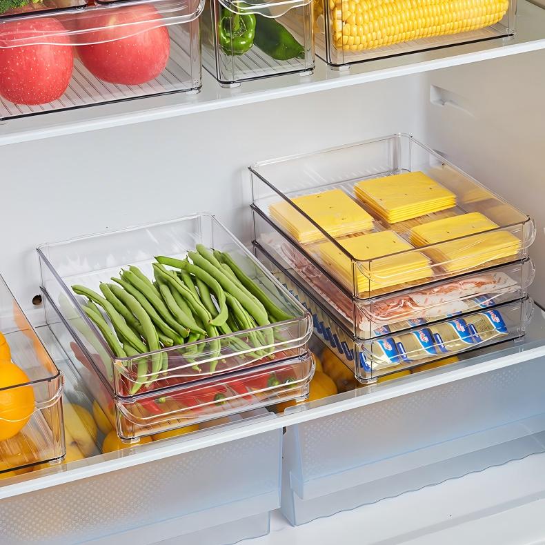 Stackable PET Fridge Storage Box - Multi-Compartment Portable Produce Container