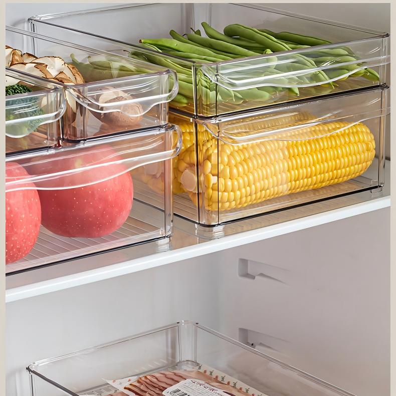 Stackable PET Fridge Storage Box - Multi-Compartment Portable Produce Container