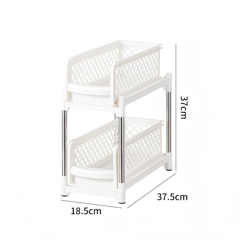 2-Layer Pull-Out Storage Rack - Movable Plastic Organizer for Kitchen & Bathroom, 37.5cm