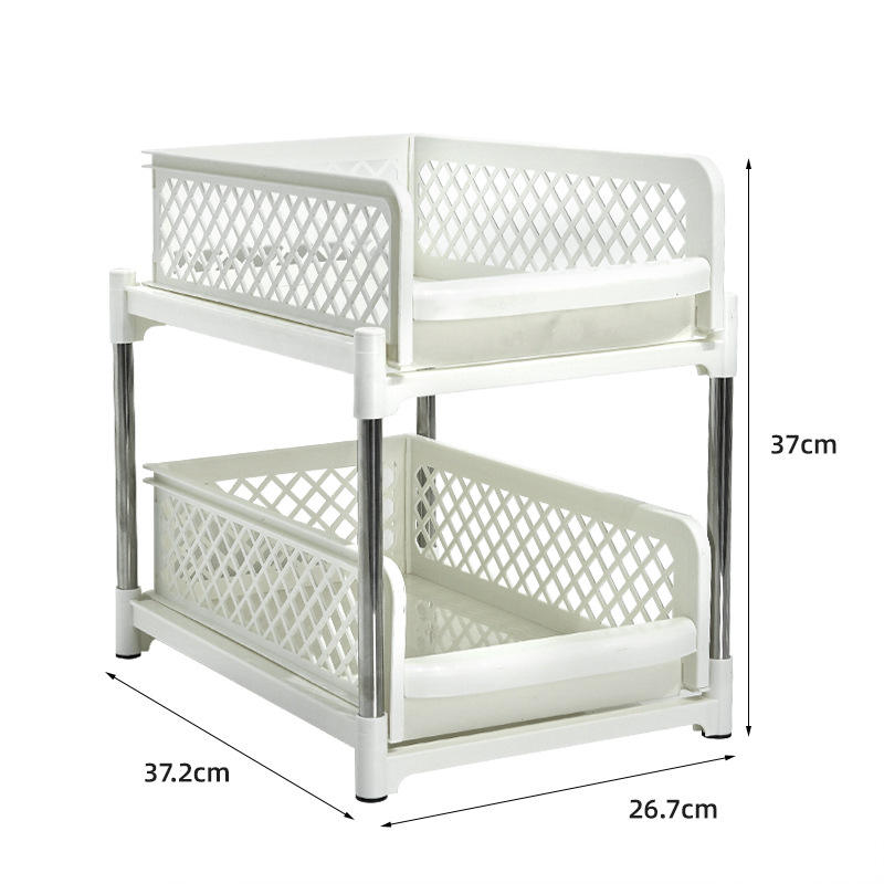 2-Layer Pull-Out Storage Rack - Multi-Purpose PP Organizer for Kitchen & Bathroom