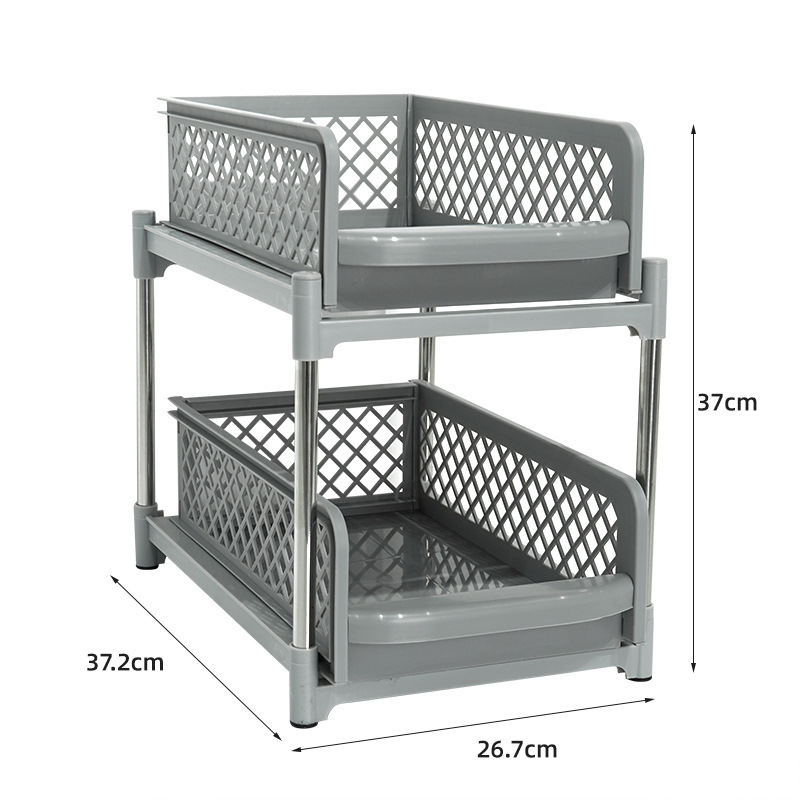2-Layer Pull-Out Storage Rack - Multi-Purpose PP Organizer for Kitchen & Bathroom