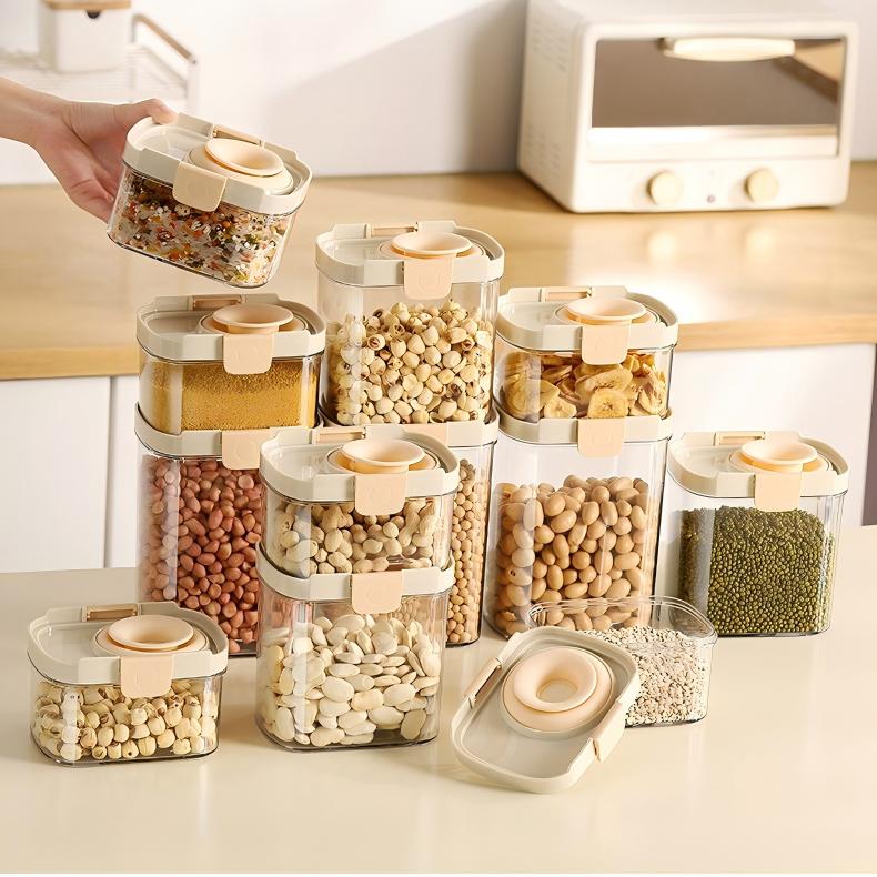 Food-Grade Sealed Storage Jar with Lid - Stackable Clear Grain & Snack Container