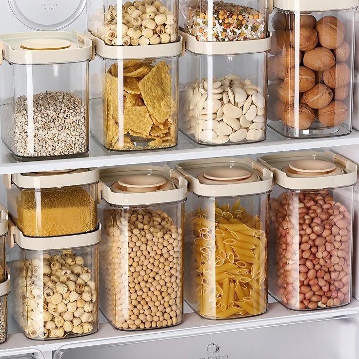 Food-Grade Sealed Storage Jar with Lid - Stackable Clear Grain & Snack Container