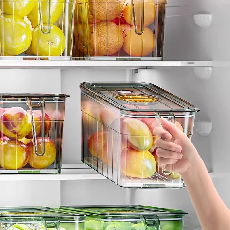 Food-Grade Lidded Fridge Storage Box - Divided Plastic Container for Fruit & Vegetables