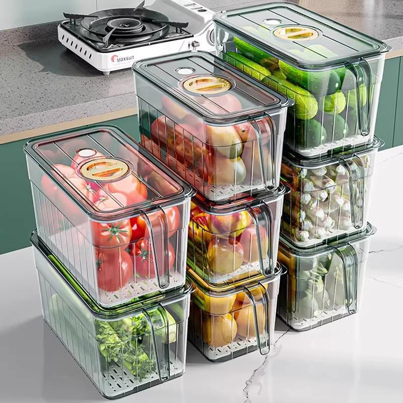 Food-Grade Lidded Fridge Storage Box - Divided Plastic Container for Fruit & Vegetables
