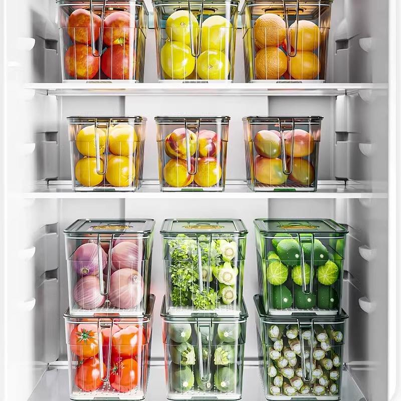 Food-Grade Lidded Fridge Storage Box - Divided Plastic Container for Fruit & Vegetables