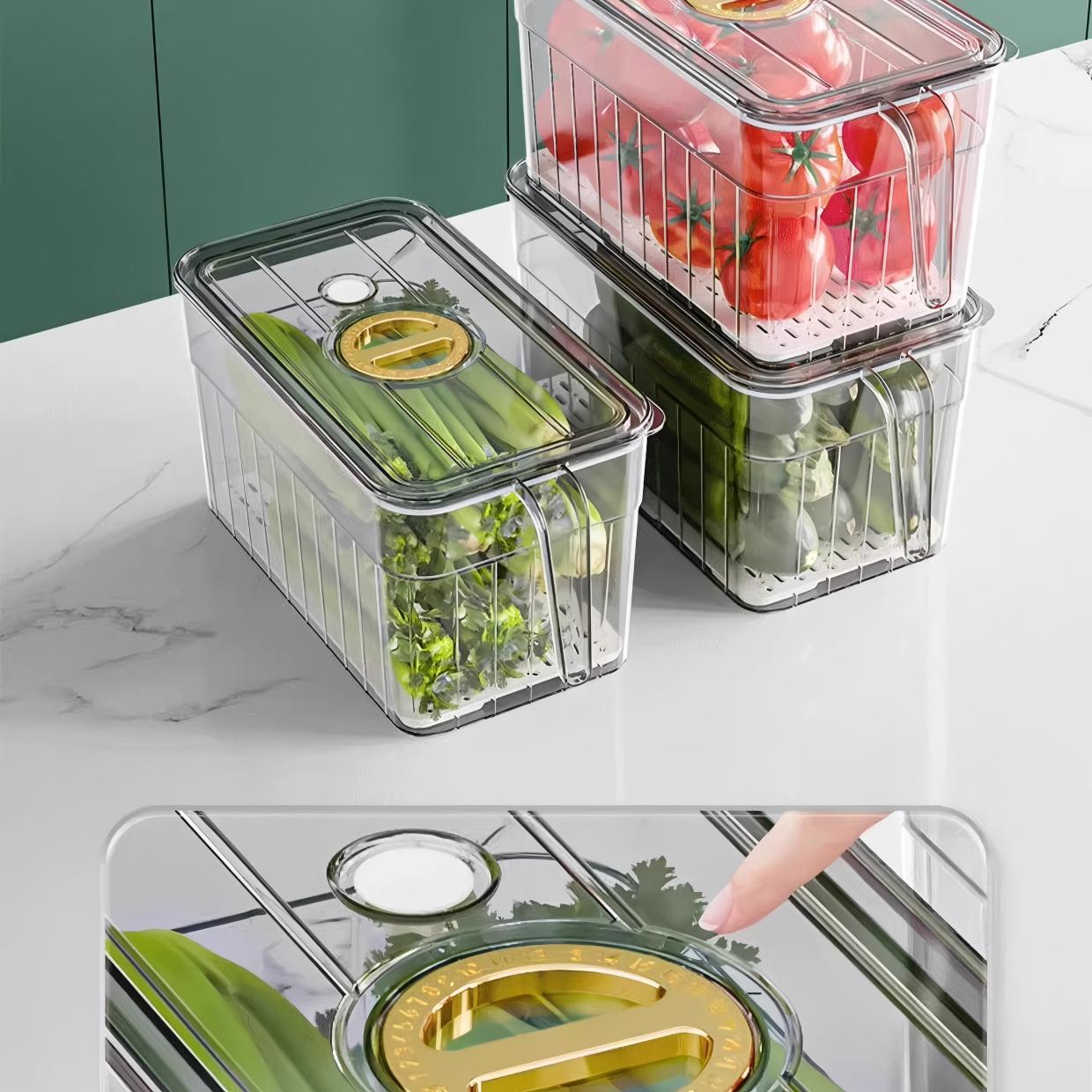 Food-Grade Lidded Fridge Storage Box - Divided Plastic Container for Fruit & Vegetables