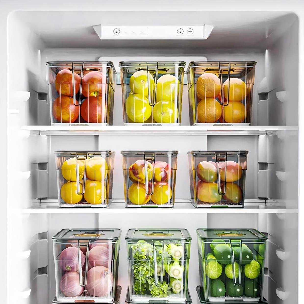 Food-Grade Lidded Fridge Storage Box - Divided Plastic Container for Fruit & Vegetables