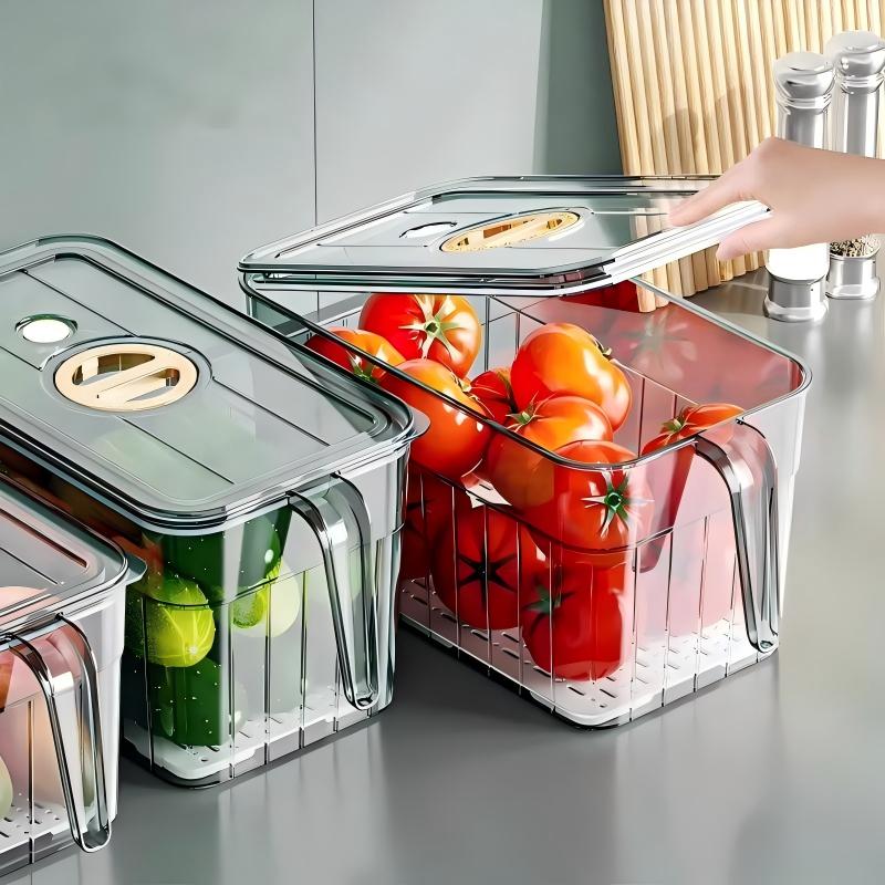 Food-Grade Lidded Fridge Storage Box - Divided Plastic Container for Fruit & Vegetables