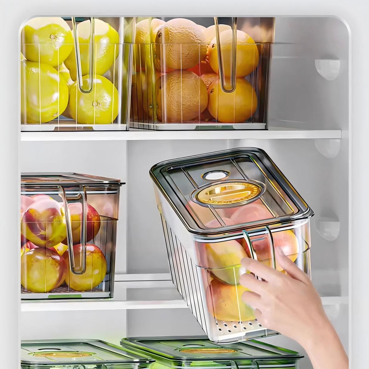 Food-Grade Lidded Fridge Storage Box - Divided Plastic Container for Fruit & Vegetables