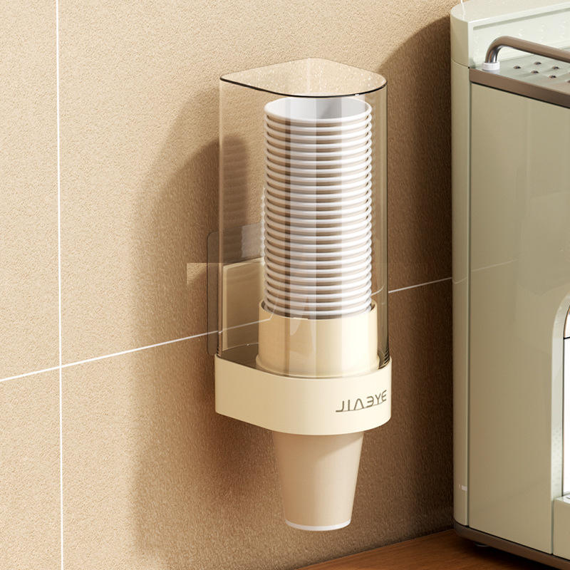 Wall-Mounted Disposable Cup Holder - Clear Plastic Cup Dispenser for Kitchen & Office