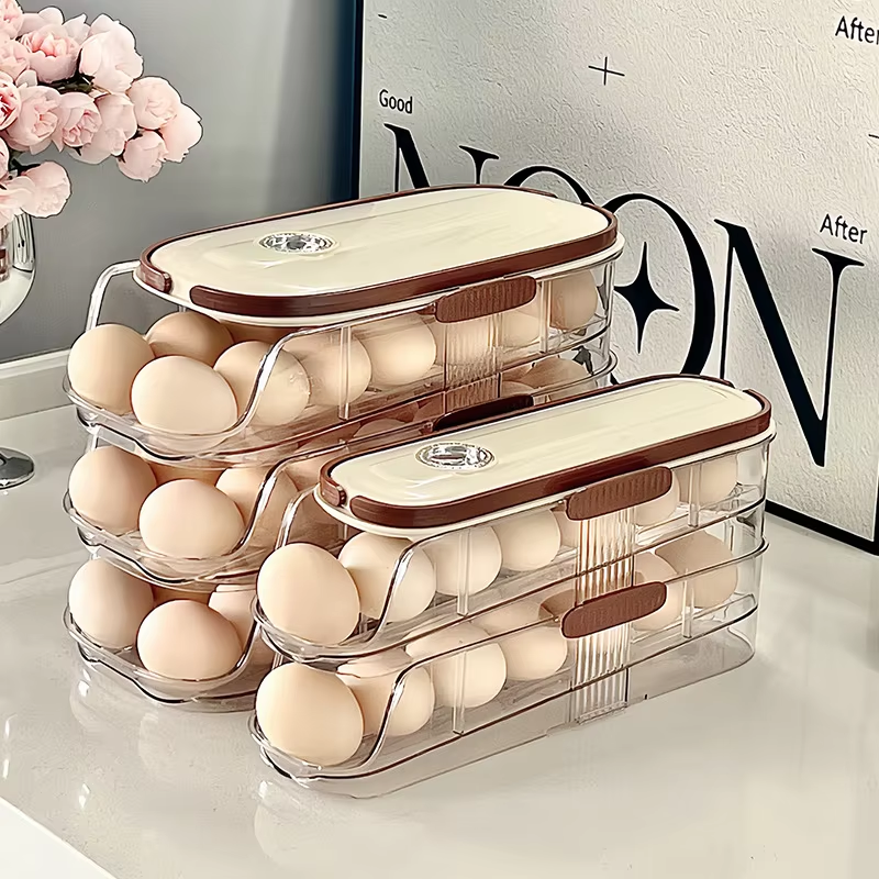 PP Double-Row Egg Storage Rack - Portable Fridge Side-Door Egg & Food Container