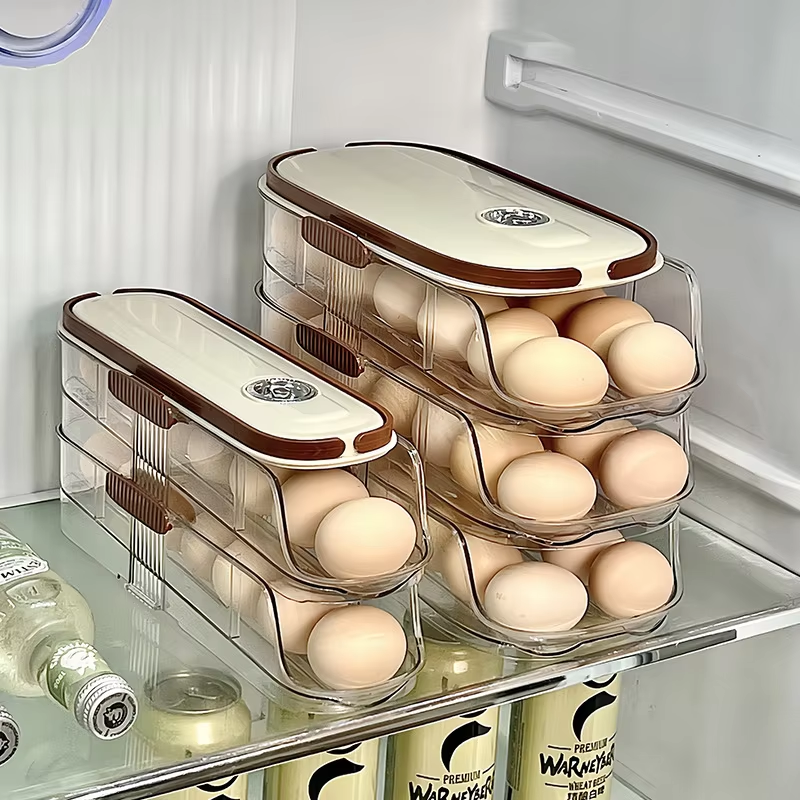 PP Double-Row Egg Storage Rack - Portable Fridge Side-Door Egg & Food Container
