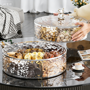 2-Layer Nut Plate - Light-Luxury Airtight Sealed Snack Storage Box, 27.5cm