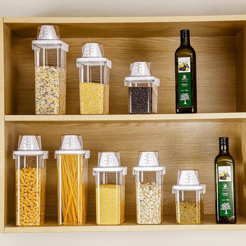 Airtight Grain Storage Jar with Measuring Cup - Moisture-Proof Cereal Container